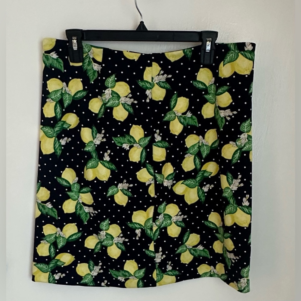 Talbots Navy Lemon Print‎ Polka Dot Pencil Skirt Women’s Size 12 Petite